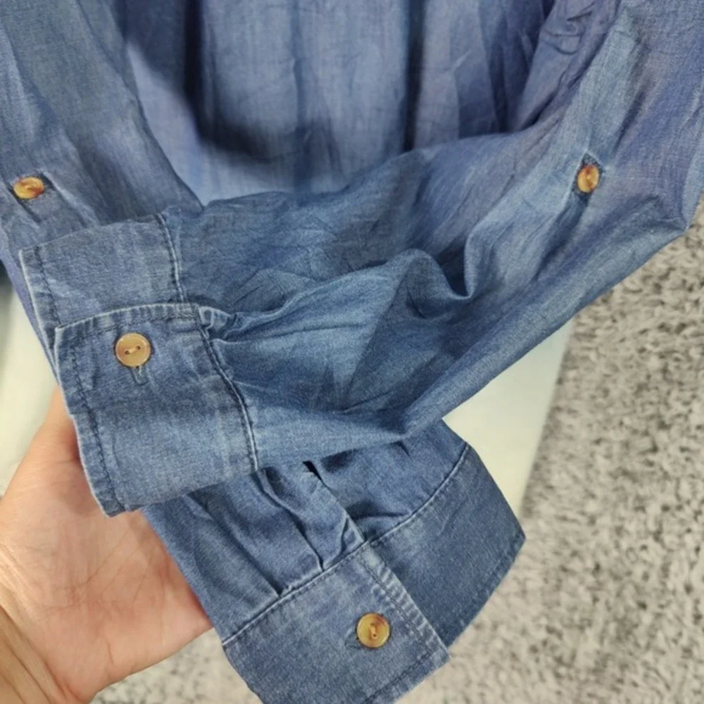 Susan Graver Lyocell Ombre Chambray Button Down Shirt Blouse Top Blue Womens 3X‎ - Picture 7 of 8